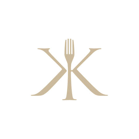 fork kk double k letter mark fork food restaurant logo vector icon illustrationのイラスト素材