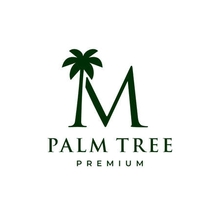 palm tree m letter mark logo vector icon illustrationのイラスト素材
