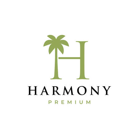 palm tree h letter mark logo vector icon illustrationのイラスト素材