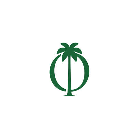 palm tree o letter mark logo vector icon illustrationのイラスト素材