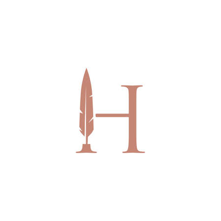 h letter mark feather pen signature quill logo vector icon illustrationのイラスト素材