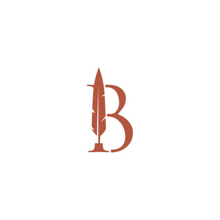 b letter mark feather pen signature quill logo vector icon illustrationのイラスト素材
