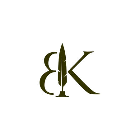 bk letter mark feather pen signature quill logo vector icon illustrationのイラスト素材