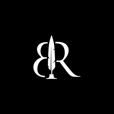 br letter mark feather pen signature quill logo vector icon illustrationのイラスト素材