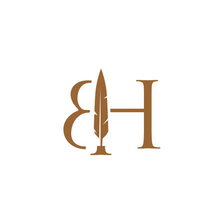 bh letter mark feather pen signature quill logo vector icon illustrationのイラスト素材