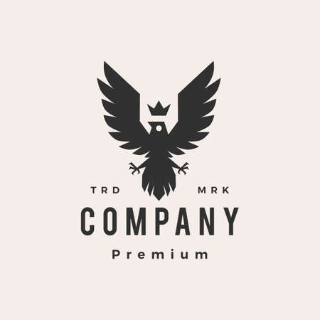 roaring bird king crown hipster vintage logo vector icon illustrationのイラスト素材
