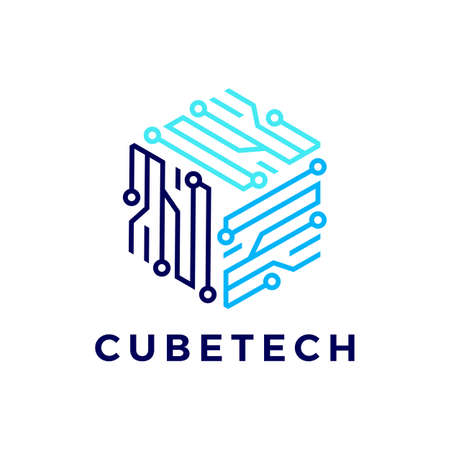 cube tech technology electric circuit logo vector icon illustrationのイラスト素材