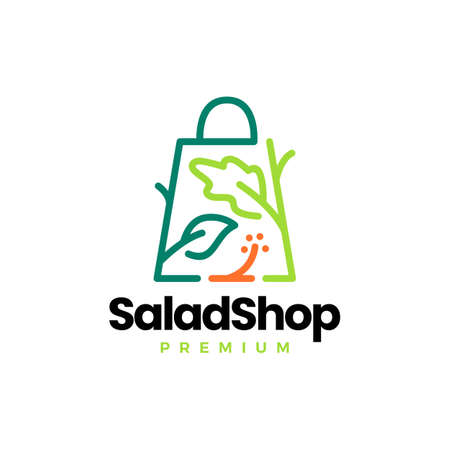 salad shop shopping bag natural vegetable  icon illustrationのイラスト素材