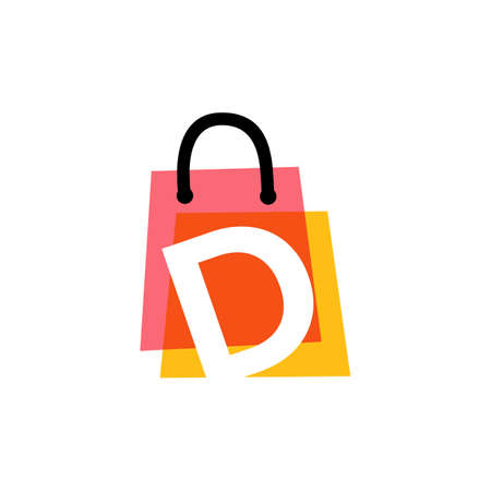 d letter shop store shopping bag overlapping color logo vector icon illustrationのイラスト素材