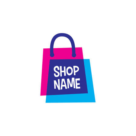 shop store shopping bag overlapping color logo vector icon illustrationのイラスト素材