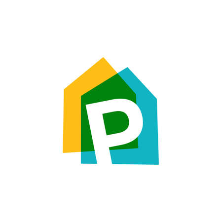 letter p house home overlapping color   vector icon illustrationのイラスト素材