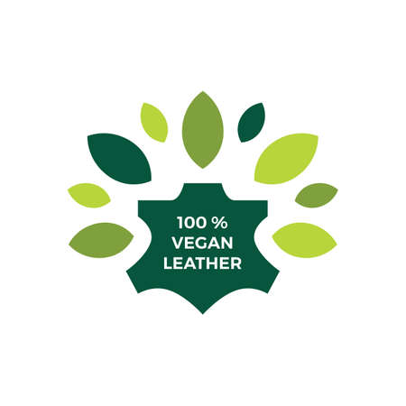 one hundred percent vegan leather leaf natural logo vector icon illustrationのイラスト素材
