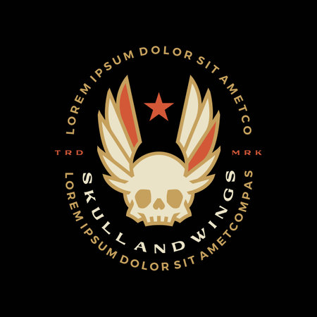 skull wings badge t shirt tee merch logo vector icon illustrationのイラスト素材
