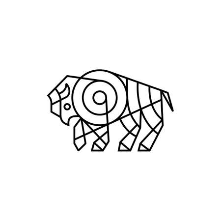 bison monoline outline line art logo vector icon illustrationのイラスト素材