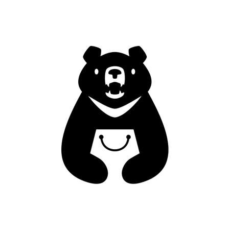 moon black bear vietnam shop shopping bag store logo vector icon illustrationのイラスト素材