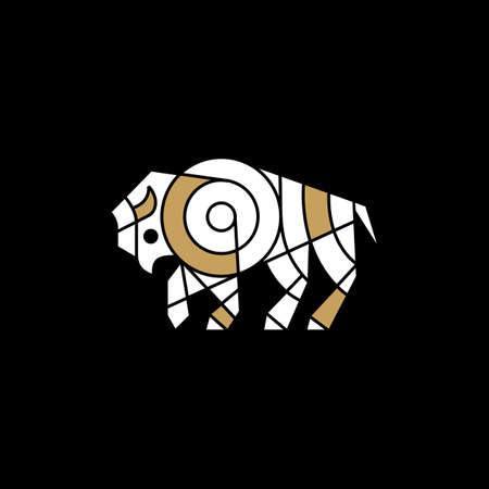 bison chiaroscuro mosaic style logo vector icon illustrationのイラスト素材