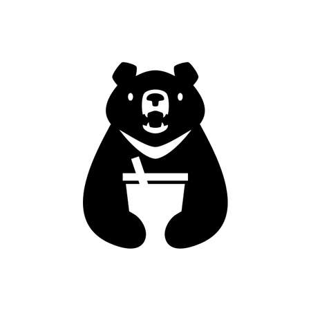 moon black bear vietnam drink drinking cup negative space logo vector icon illustrationのイラスト素材