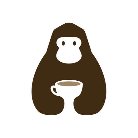 gorilla coffee cup cafe drink negative space logo vector icon illustrationのイラスト素材