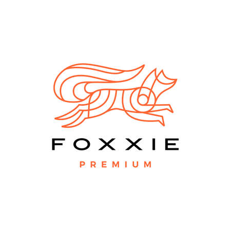 jumping fox line monoline outline art logo vector icon illustrationのイラスト素材
