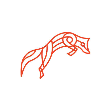 jumping fox monoline outline line art color logo vector icon illustrationのイラスト素材