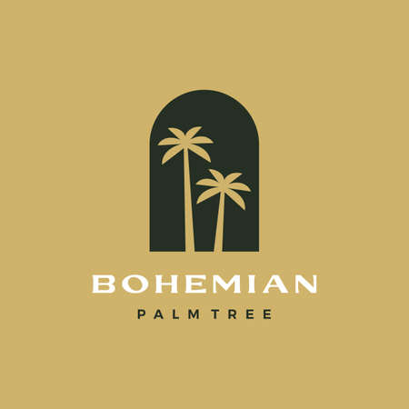 bohemian palm tree niche door logo vector icon illustrationのイラスト素材