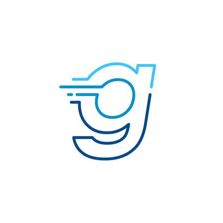 g letter dash lowercase tech digital fast quick delivery movement line outline monoline blue logo vector icon illustrationのイラスト素材