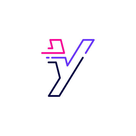 y letter dash lowercase tech digital fast quick delivery movement line outline monoline blue logo vector icon illustrationのイラスト素材