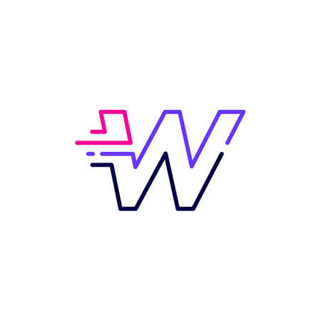 w letter dash lowercase tech digital fast quick delivery movement line outline monoline blue logo vector icon illustrationのイラスト素材