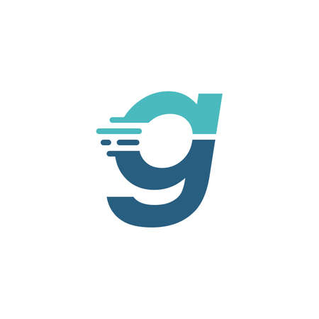 g letter dash lowercase tech digital fast quick delivery movement blue logo vector icon illustrationのイラスト素材