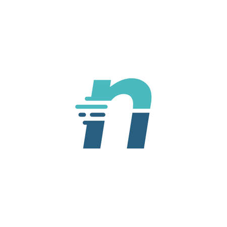 n letter dash lowercase tech digital fast quick delivery movement blue logo vector icon illustrationのイラスト素材
