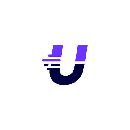 u letter dash lowercase tech digital fast quick delivery movement blue logo vector icon illustrationのイラスト素材