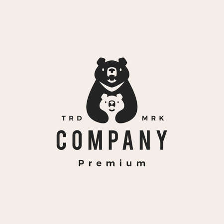 moon black bear mom son parent vietnam hipster vintage logo vector icon illustrationのイラスト素材