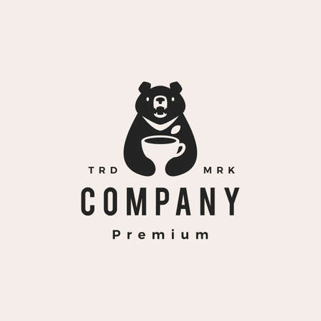 moon black bear tea cup leaf vietnam hipster vintage logo vector icon illustrationのイラスト素材