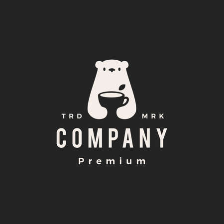 polar bear tea cup leaf hipster vintage logo vector icon illustrationのイラスト素材