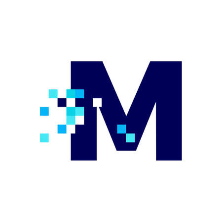 m letter pixel mark digital 8 bit logo vector icon illustrationのイラスト素材