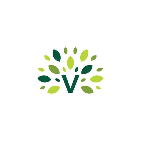 v letter tree leaf nature mark green logo vector icon illustrationのイラスト素材