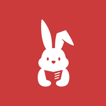rabbit bunny hare book read newspaper negative space logo vector icon illustrationのイラスト素材