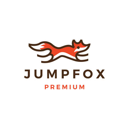 jumping fox outline line art color  vector icon illustrationのイラスト素材