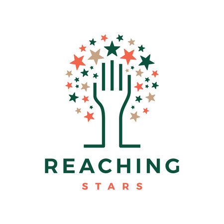 tree hand reaching star dream logo vector icon illustrationのイラスト素材