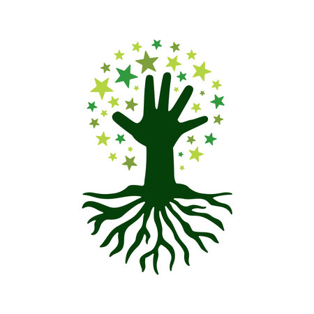 tree hand reaching star dream logo vector icon illustrationのイラスト素材