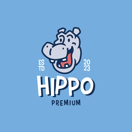 hippo hippopotamus head retro mascot cartoon vector logo icon illustrationのイラスト素材