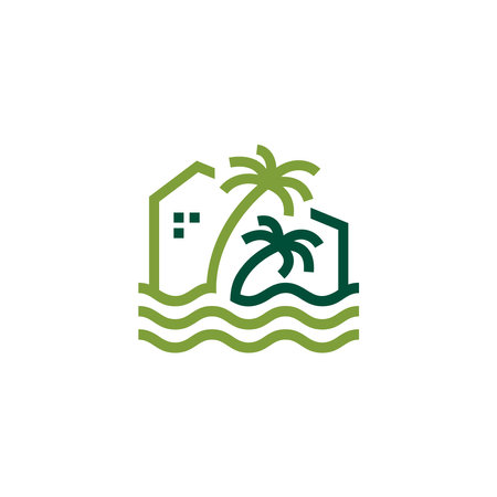 palm house beach sea wave logo vector icon illustrationのイラスト素材
