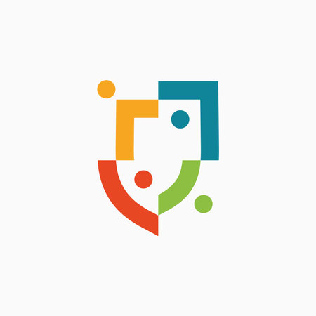 people shield diversity security team work color logo vector iconのイラスト素材