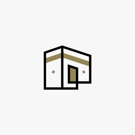 Kaaba Outline Logo Illustration Hajj Umrah Tour Travel Vector Iconのイラスト素材