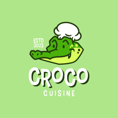Crocodile Alligator Chef Bakery Restaurant Kitchen Cartoon Mascot Character Logo Vector Icon Illustrationのイラスト素材