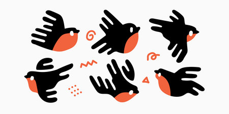 Cute Quirky Robin Bird Logo vector set icon illustration bundleのイラスト素材