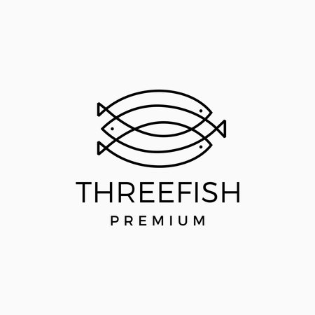 Three Fishes triple fish line outline monoline logo vector icon illustrationのイラスト素材