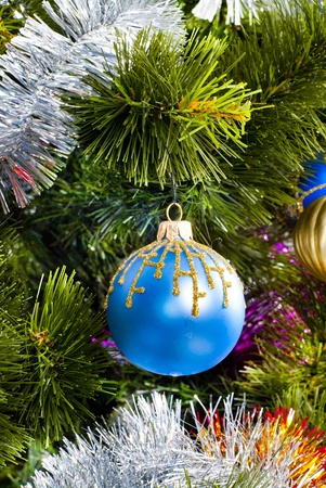 Christmas Tree background with toys over whiteの写真素材