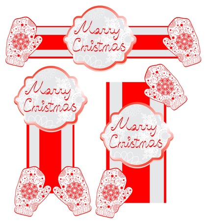 Christmas Tag with snowflakes and mittensの写真素材