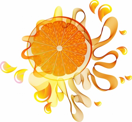 Orange juice splash with abstract wave over whiteの写真素材